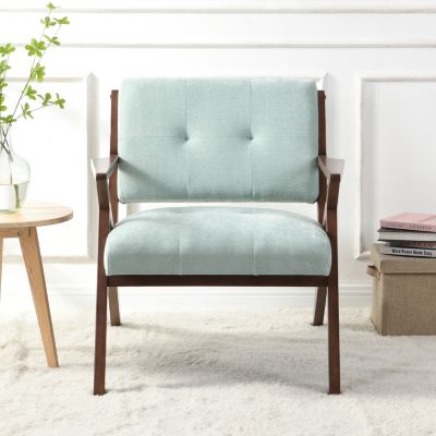 Mid-Century Accent Chair Plush, Angled, Solid Wood