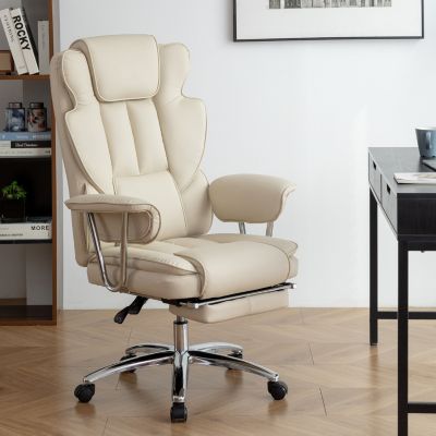 Streamdale Executive Office Chair, Leather, Reclining, Footrest (Beige)