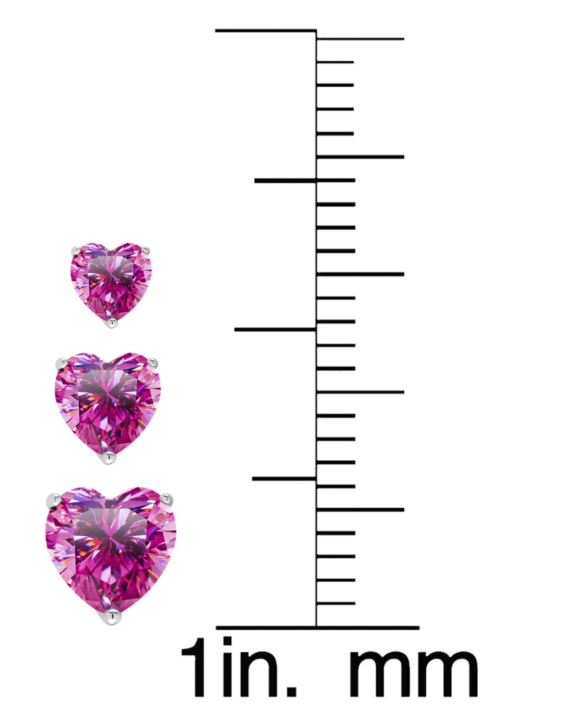Macy's 3-pc. Set Lab Grown Pink Sapphire Heart Stud Earrings (2-1/5 Ct. T.w.) In Sterling Silver In Silver