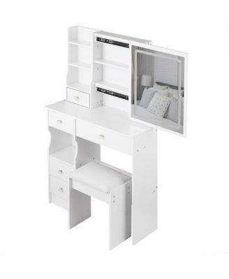 LED Vanity Table with Sliding Mirror + Stool