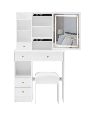 LED Vanity Table with Sliding Mirror + Stool