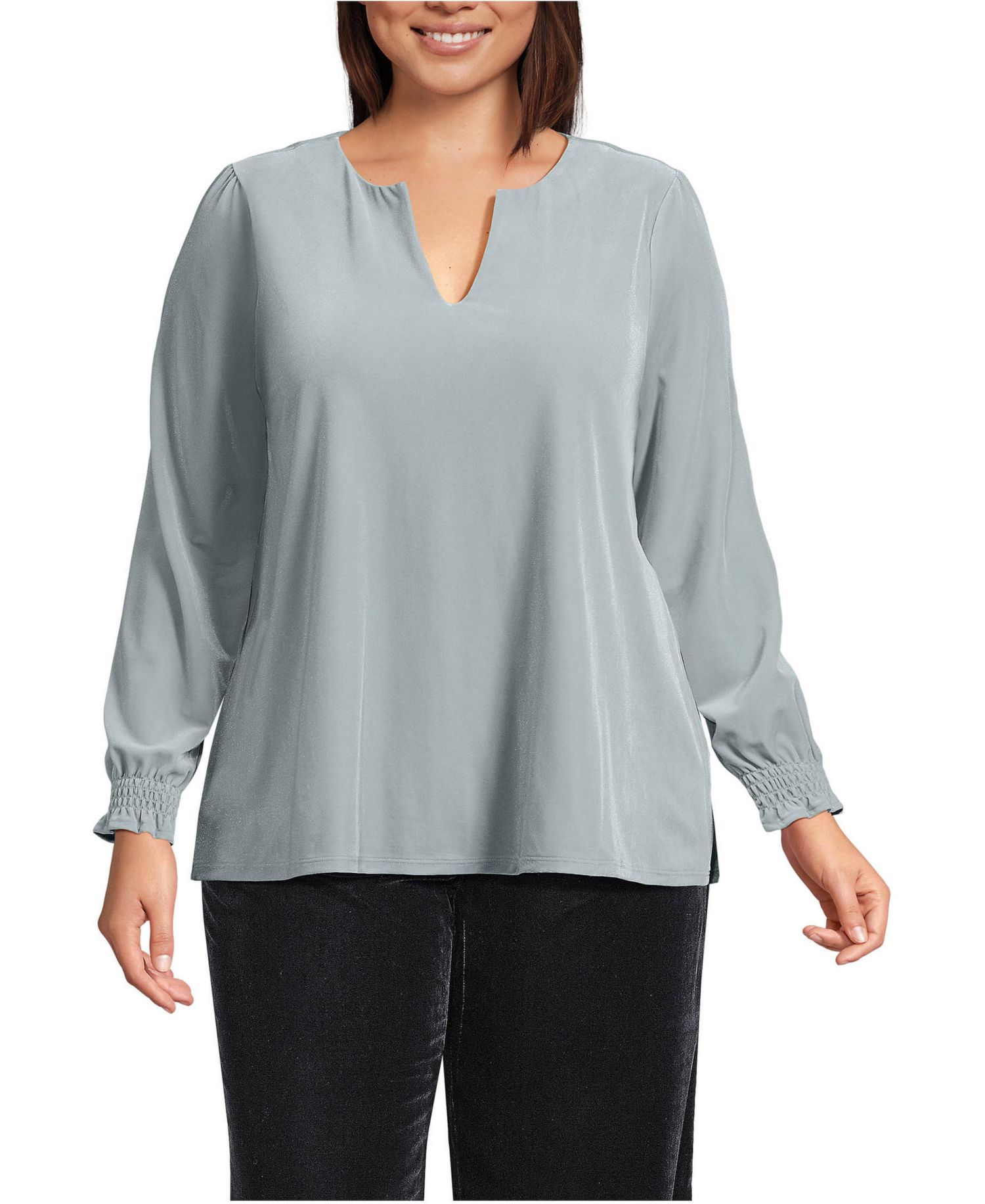 Plus Size Long Sleeve Velvet Blouse