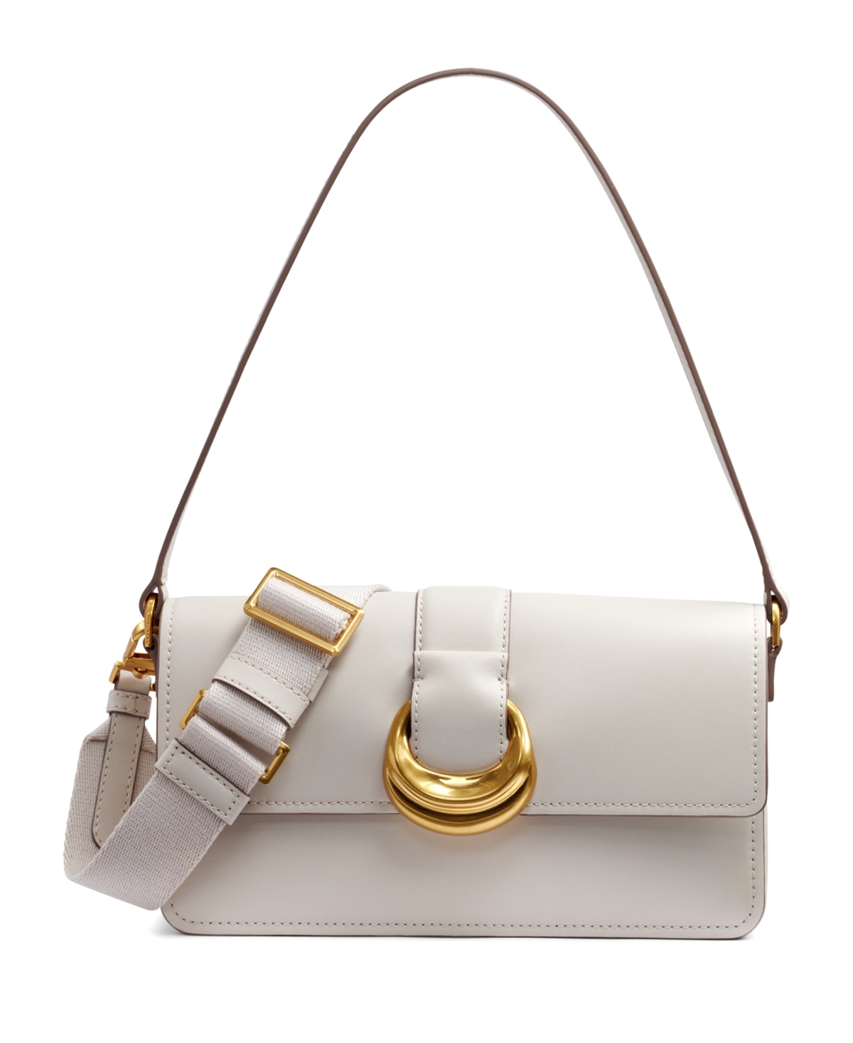 Shop Donna Karan Valley Stream Leather Buckle Shoulder With Removable Strap In Sand