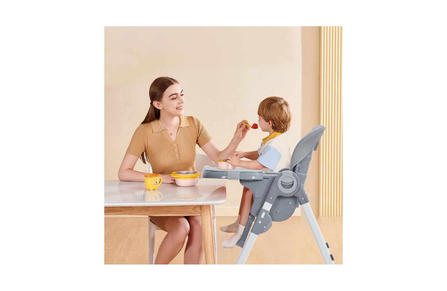 Multifunctional Baby High Chair, Foldable Infant Highchairs with Removable Tray, Adjustable Height and Recline, Easy Cleaning High Chair for Babies & Toddlers