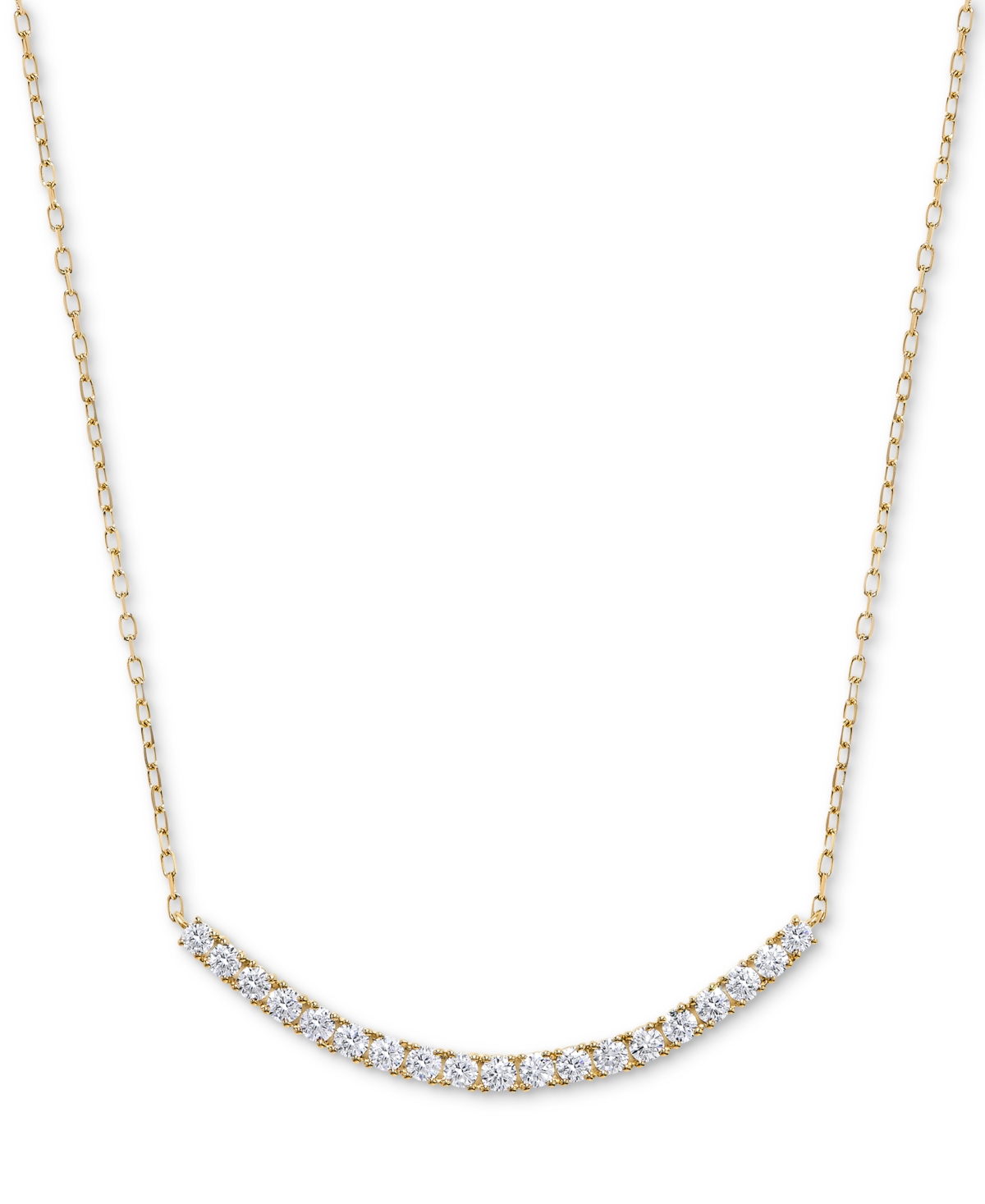 MACY'S DIAMOND CURVED BAR PENDANT NECKLACE (3/4 CT. T.W.) IN 14K GOLD, 16" + 2" EXTENDER 