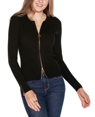 Belldini Women's Black Label Ribbed Double-Zip Cardigan Sweater - Macy's