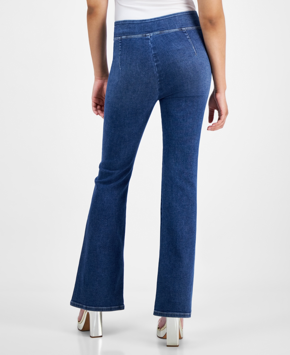 DKNY JEANS PETITE FLARED-LEG HIGH RISE PULL-ON JEANS 