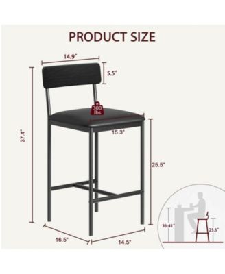 Bar Stools Set of 2, Kitchen Bar Stools with Footrest, 25.5 Inches Upholstered Bar Chairs with Back, 2 Counter Height Barstools for Counter Bar, Island, Easy Assembly