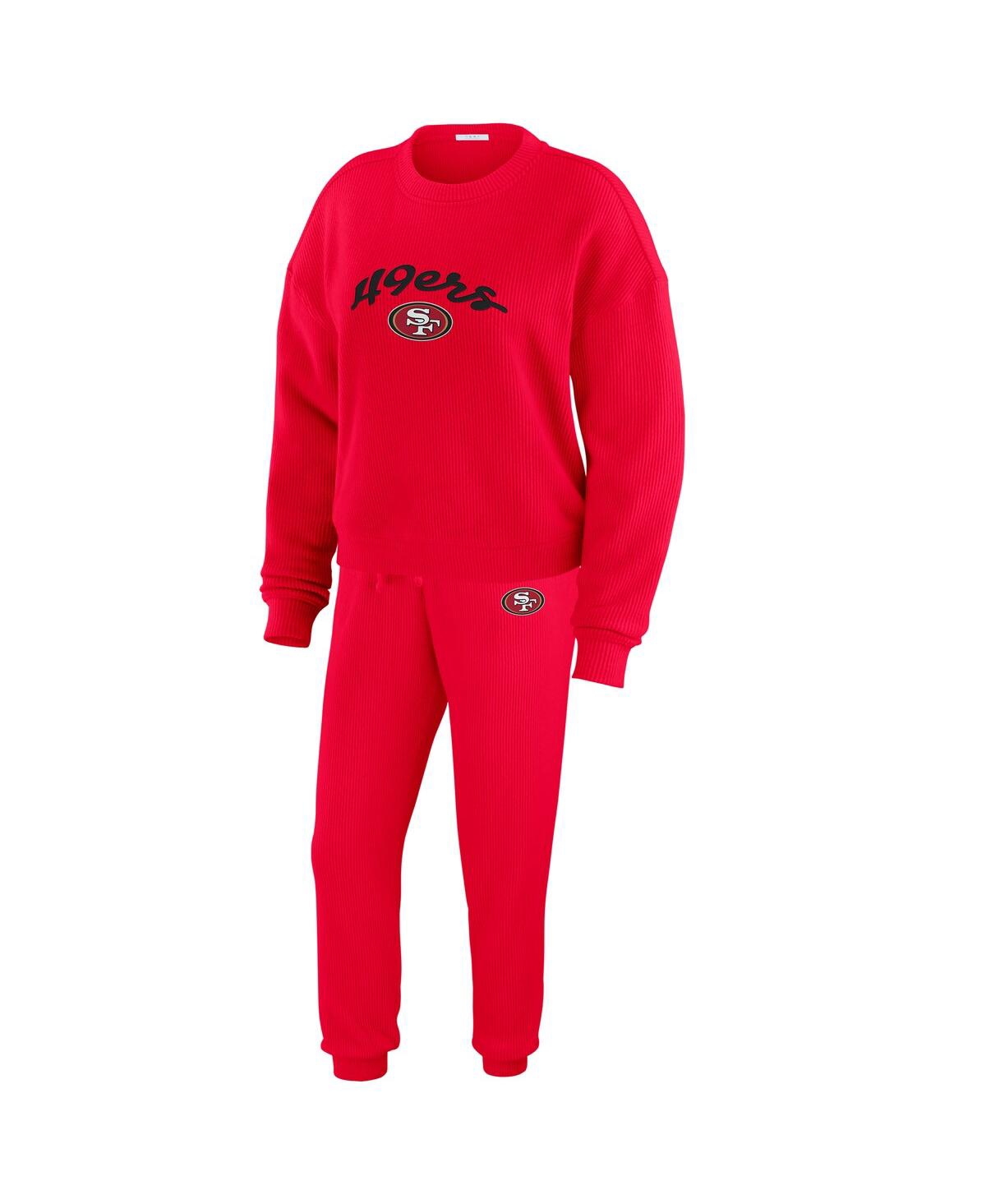Women's Cream San Francisco 49ers Knitted Tri-blend Long Sleeve T-shirt Pants Lounge Set - Red