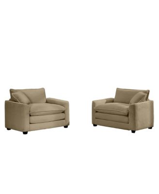 Luxurious and Sophisticated Deep Seated Sofa Set with Two Single Chairs in Tan Corduroy Fabric, Suitable for Bedroom and Office