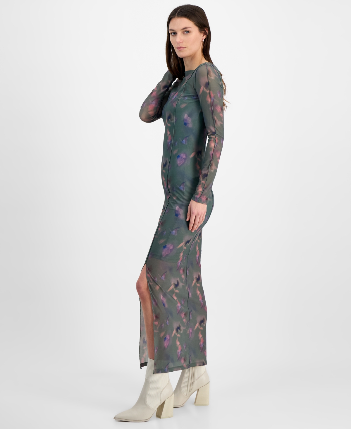 HUGO BOSS WOMEN'S LONG-SLEEVE FLORAL BODYCON MAXI DRESS 