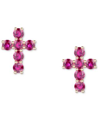Lab Grown Sapphire Cross Stud Earrings (1 ct. t.w.) in 10k White Gold (Also in Lab Grow Ruby, Lab Grown Pink Sapphire, & Lab Grown Opal)