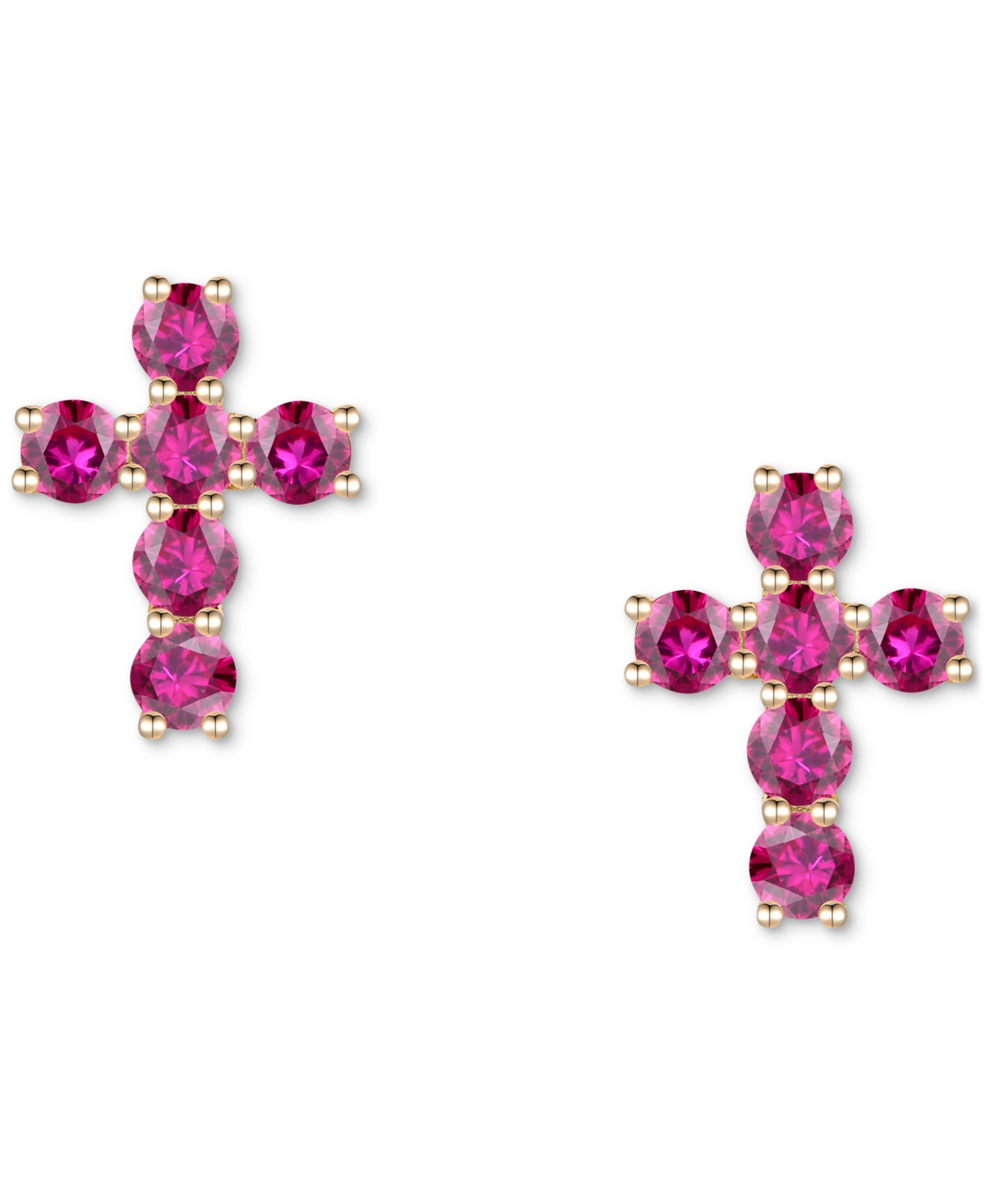 Macy's Lab Grown Sapphire Cross Stud Earrings (1 Ct. T.w.) In 10k White Gold (also In Lab Grow Ruby, Lab Gr In Ruby