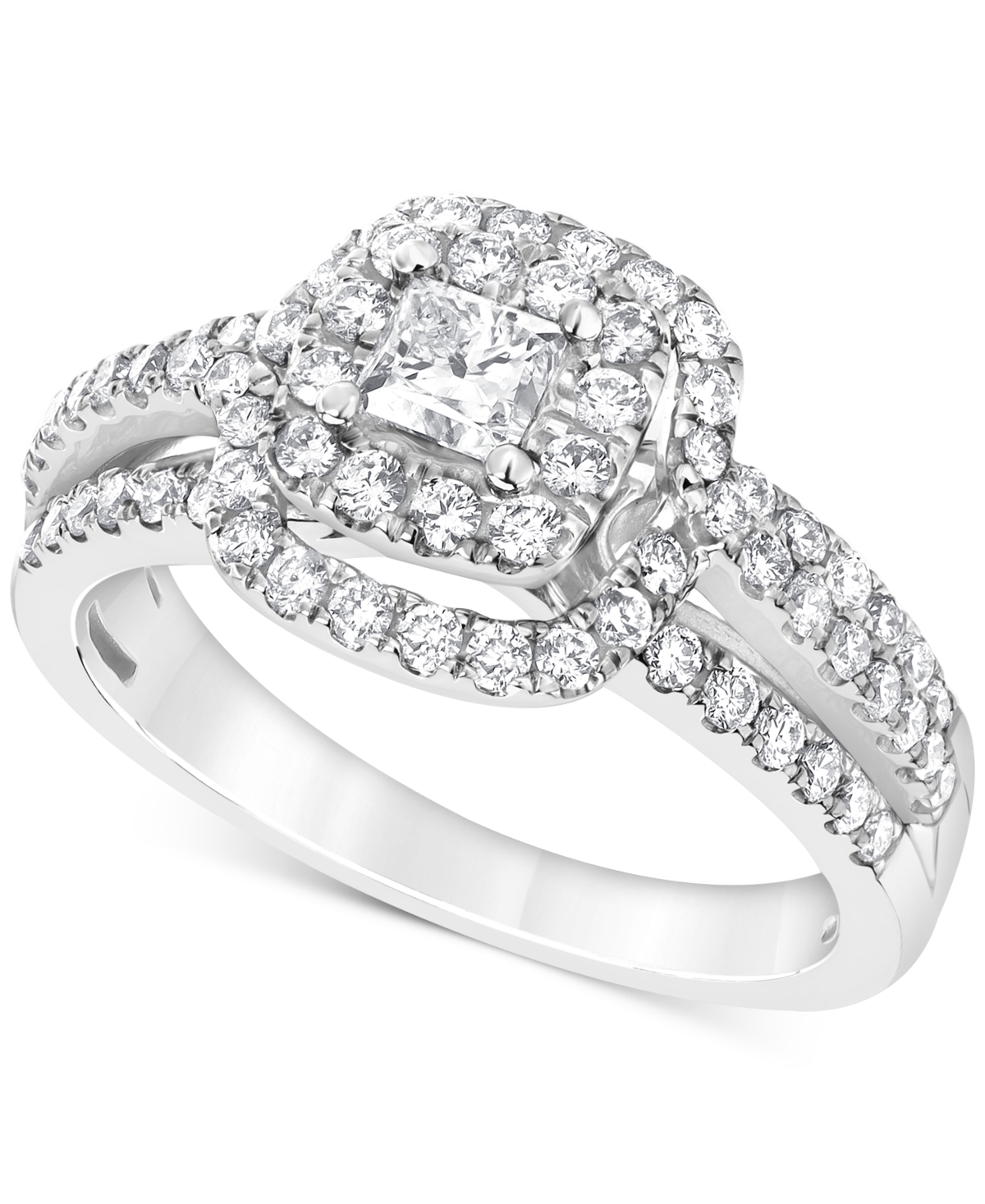 MACY'S DIAMOND PRINCESS & ROUND CLUSTER RING (1 CT. T.W.) IN 10K WHITE GOLD 