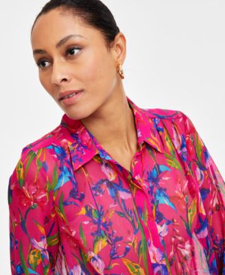 I.N.C. International Concepts Women's Sheer Floral Blouse, Exclusively at Macy's