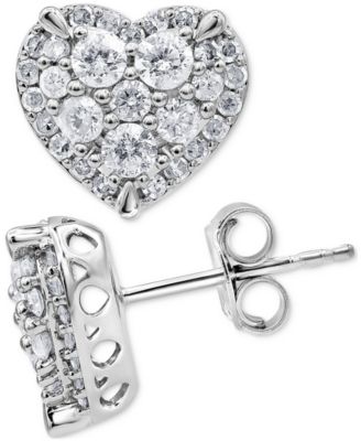 Macy's - Diamond Heart Cluster Stud Earrings (1 ct. t.w.) in 14k White Gold