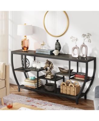 Rustic Console Table with Storage and Shelves,70.9 Inch Long Industrial Entryway Table TV Stand