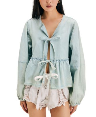 Free 2024 People Jacket Top Demin Ruffle Tie