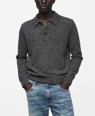 Men's Marbled Wool-Knit Polo Shirt