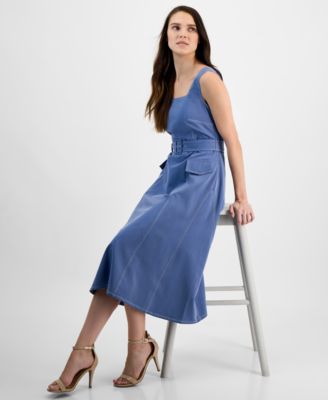 Tahari ASL Women's Denim Belted Midi Dress - Macy's