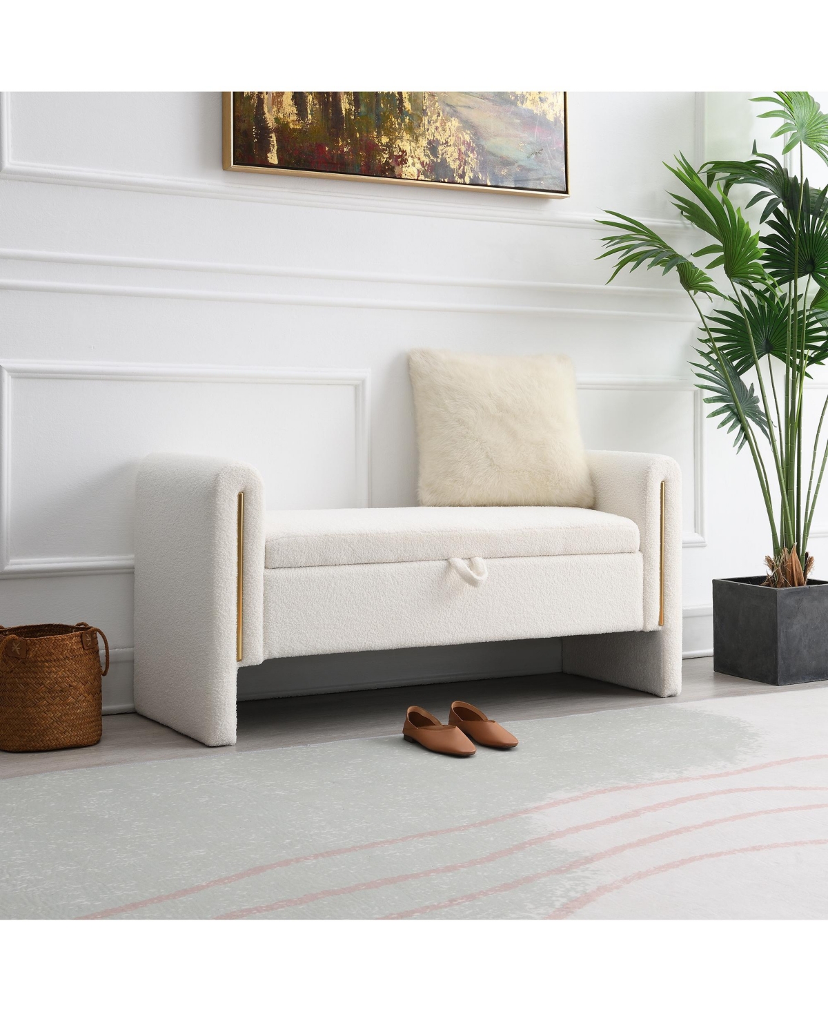 Streamdale Furniture Modern Teddy Bed End Bench with Arms and Storage,Upholstered Large Foot Rest Stool, Comfy Window Vanity Bench for Living Room,Bed