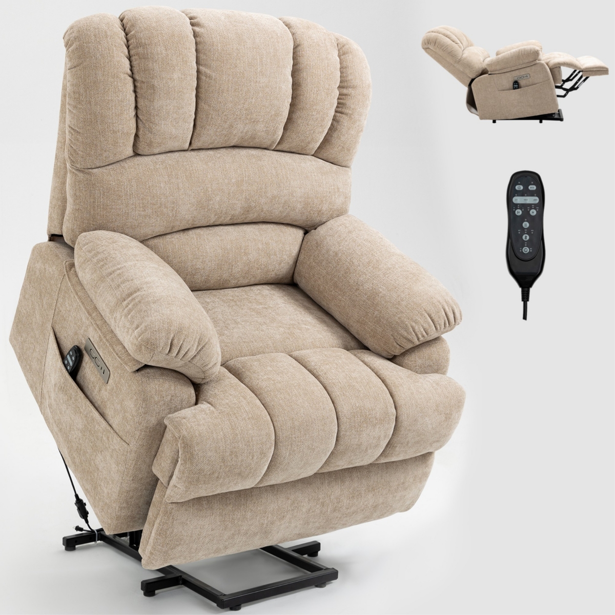 Boyel Living Seat Width and High Back Large Size Chenille Power Lift Recliner Chair with 8-Point Vibration Massage and Lumbar Heating
