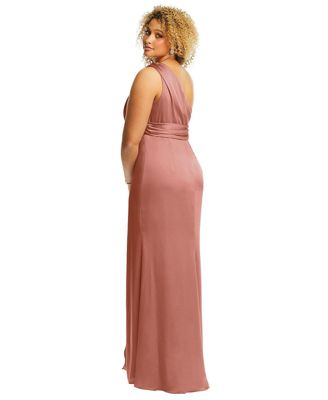 Women's One-Shoulder Draped Twist Empire Waist Trumpet Gown