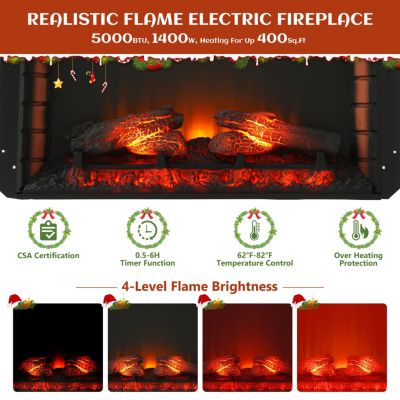 70" TV Stand with 28" Fireplace - 99lb Top, Remote, 4 Flame, 5000 BTU Heat, Timer & Safety