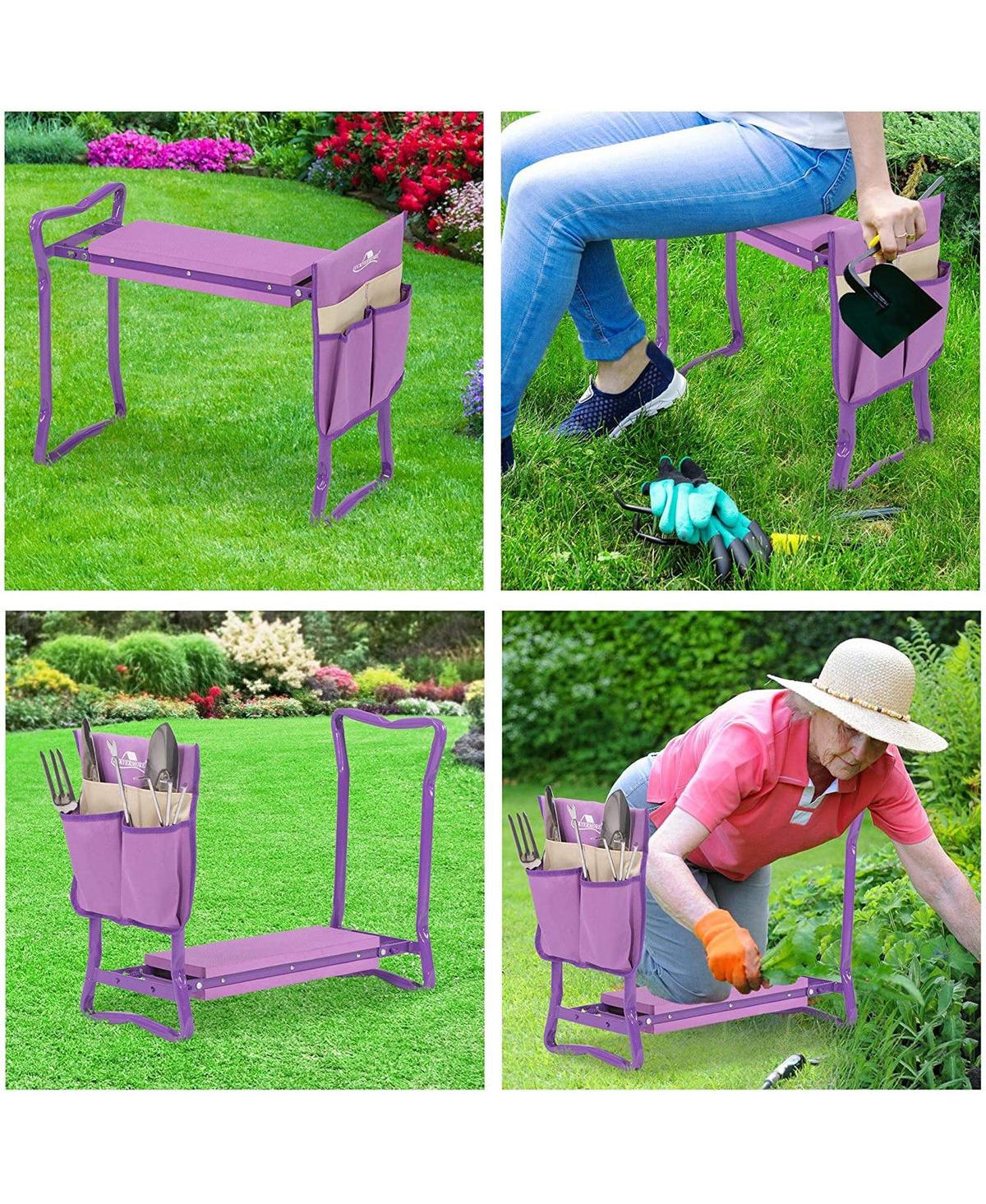 Slickblue Foldable Garden Kneeling Bench Stool with Soft Foam and Tool Pouch