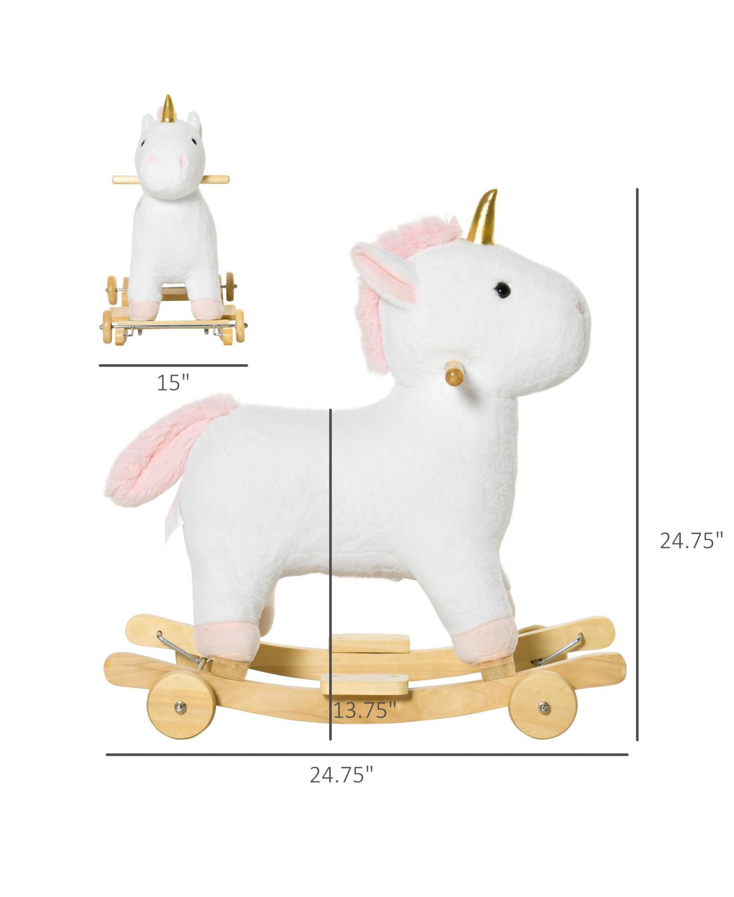 Детская игрушка Qaba 2 in 1 Glide Unicorn Interactive Sounds Rocking Horse, 99 lbs Capacity, 3–6 лет, цвет: Белый — фото 3
