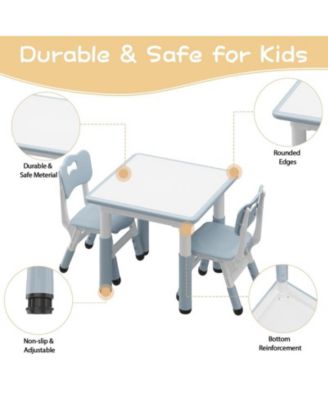 Kids Table and 2 Chairs Set with Graffiti Desktop, Height Adjustable Toddler Table and Chairs Set, 4 in 1 Activity Table Play Table for Reading, Drawing, Playing, Eating