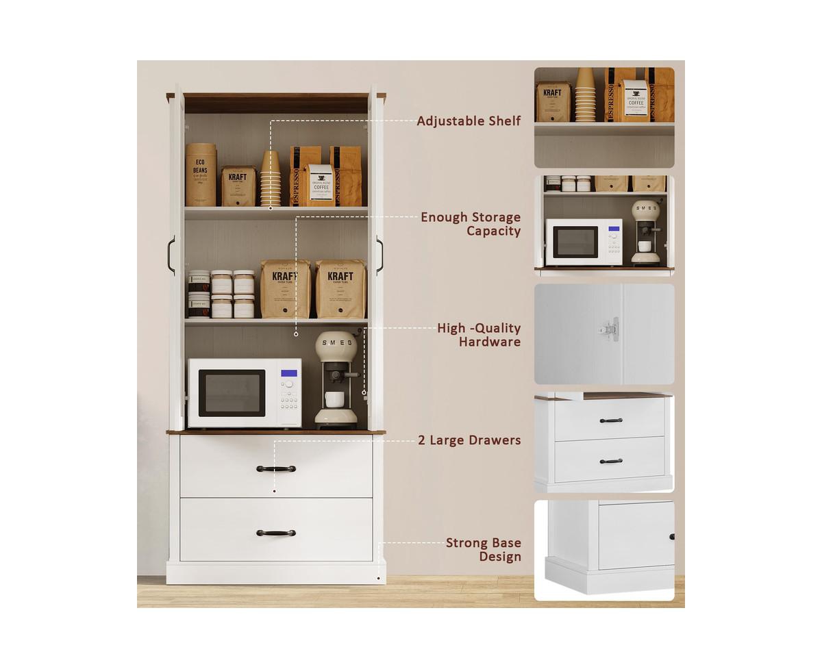 gaomon Kitchen Pantry Cabinet with Doors and Shelves, Freestanding Tall Kitchen Cabinet with Microwave Stand, Hutch Cabinet for Kitchen, Living Room