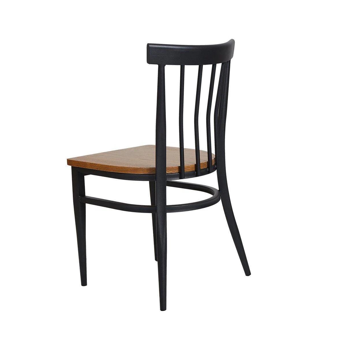Slickblue Slat Back Dining Chairs Set of 2 Metal Leg Side Chairs with Sturdy Wood Seats - Brown