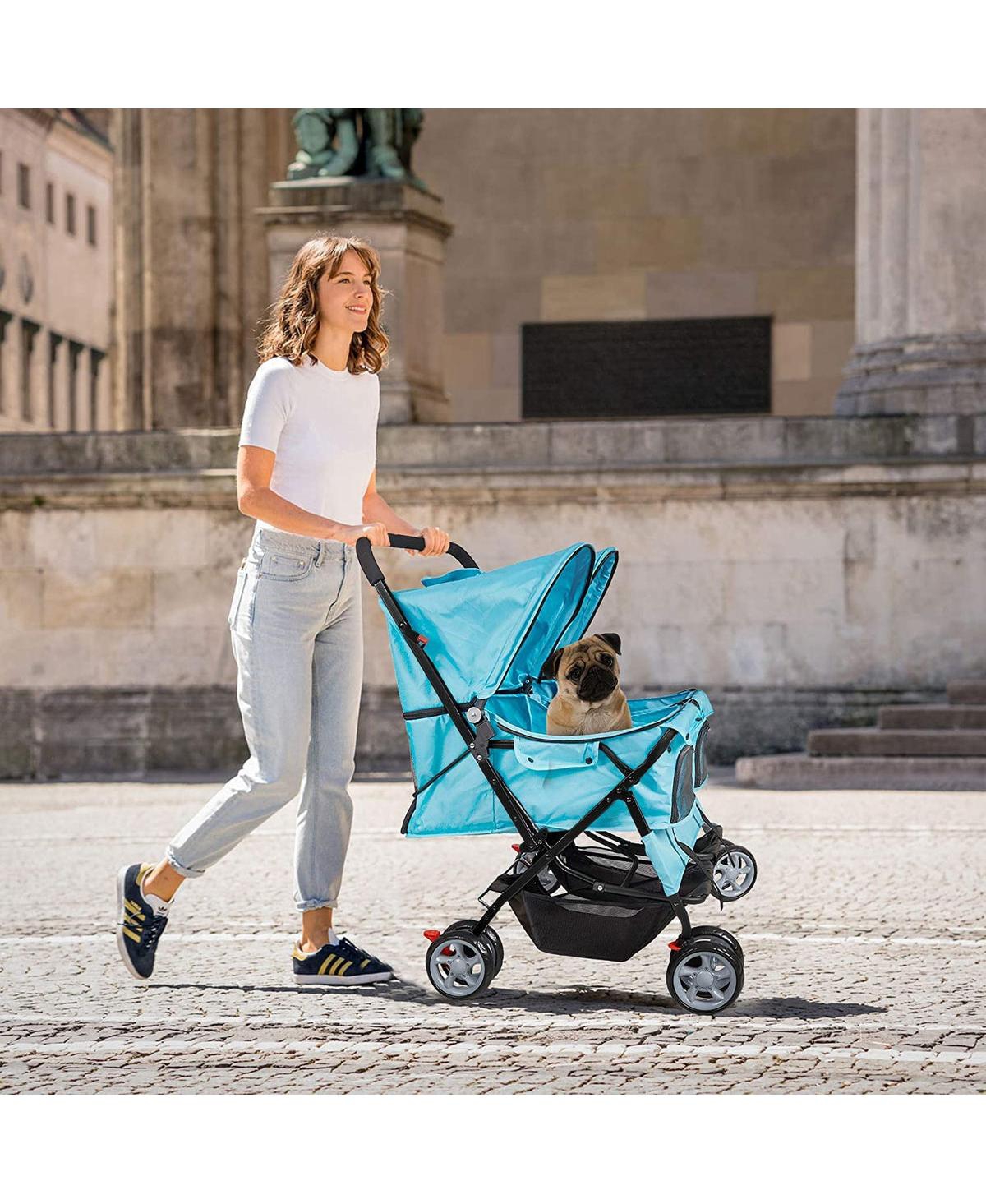 Slickblue Twin Pet Stroller - Folding Travel Cart for Dogs & Cats