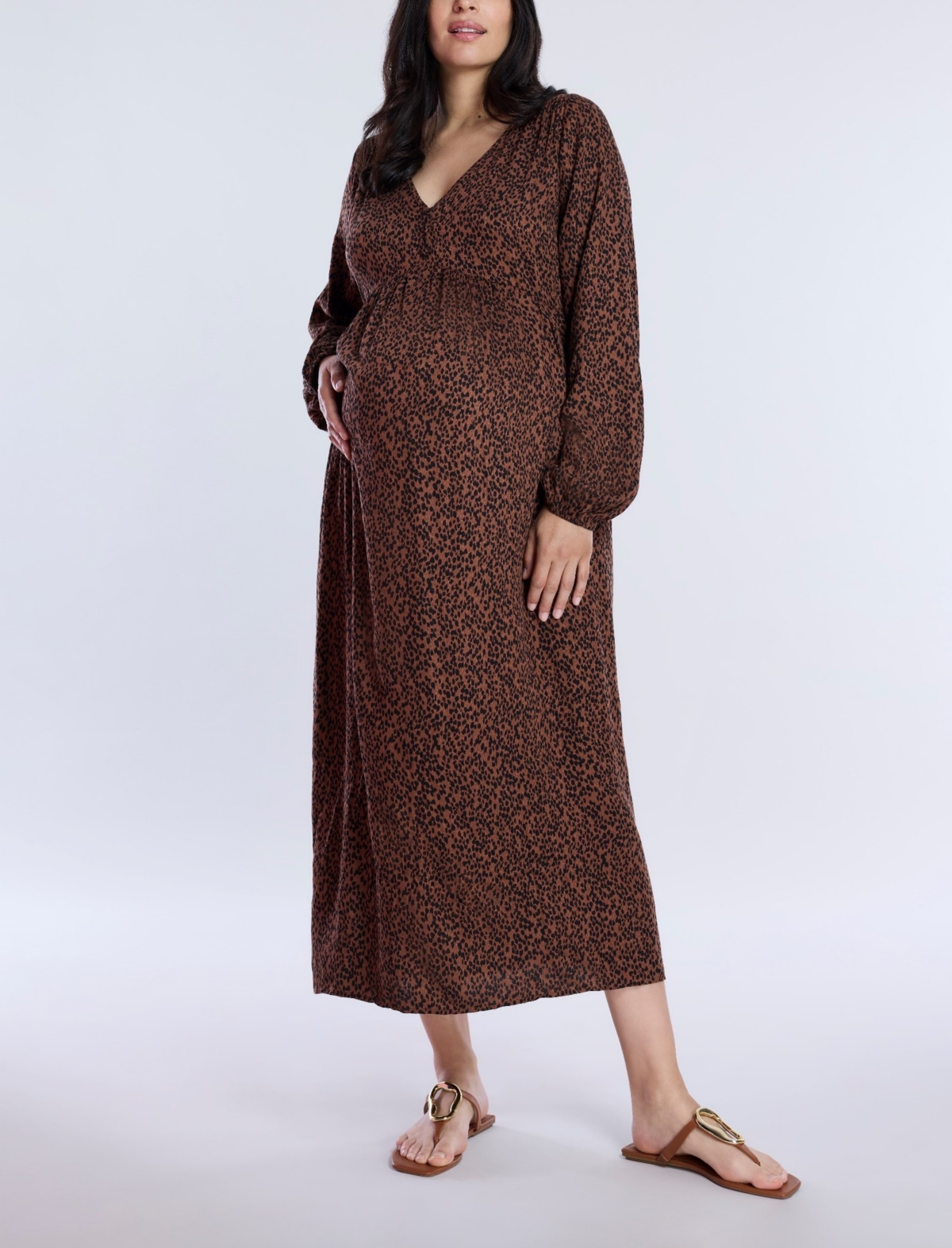 Maternity Long Sleeve Button Front Midi Dress - Motherhood - Black ditsy