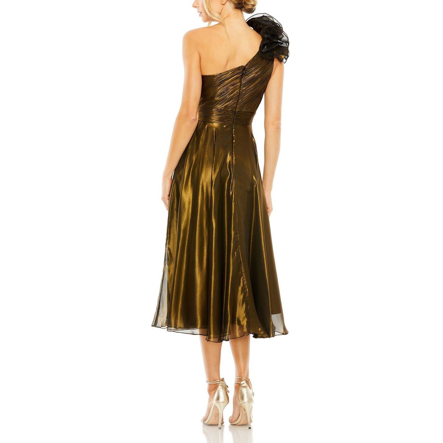 Women's Rosette One Shoulder Tea Length Dress