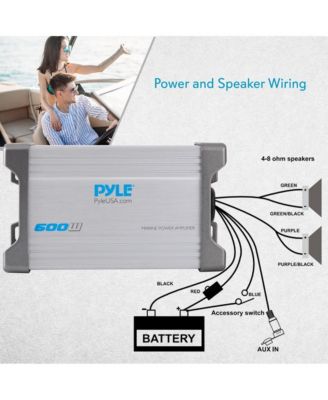 2-Channel Waterproof Marine Amplifier Kit - 600 Watt, AUX/RCA Input