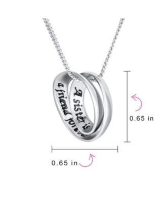 Sister Bond Circle Heart Pendant Sisters Necklace .925 Sterling Silver
