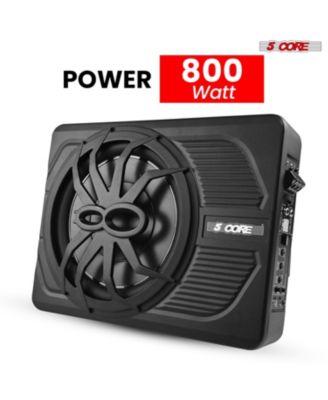 10 inch Slim Under Seat Car Audio Subwoofer 800W Peak 150W RMS Active Powered Under-Seat Built in Amplifier Truck Sub Woofer in Enclosure Box Blue Ambient LED Light + Wiring Kit & Remote Control