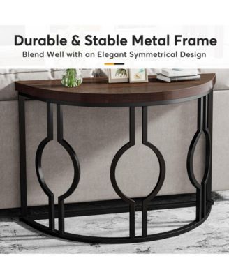 43 Inch Industrial Semi Circle Sofa Table with Geometric Base,Half Moon Console Table for Entryway