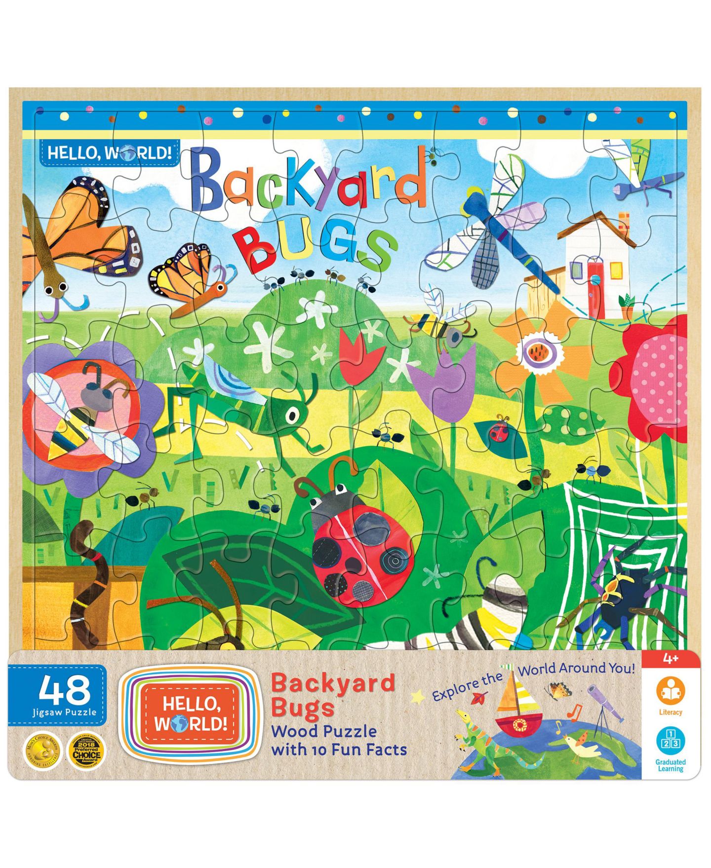 Детская игрушка MasterPieces Puzzles MasterPieces Hello, World! - Backyard Bugs 48 Piece Wood Jigsaw Puzzle, цвет: Разноцветный — фото 1