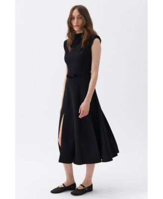 Women's Padded Shoulder Midi Dress