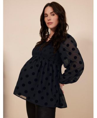 Maternity Smocked Square Neck Long Sleeve Babydoll Top - Motherhood