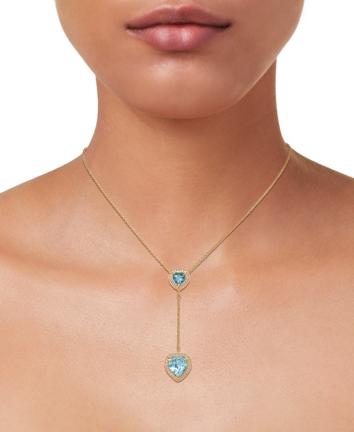 Macy's Swiss Blue Topaz (7/8 Ct. T.w.), Sky Blue Topaz (3 Ct. T.w.) & White Topaz (1/2 Ct. T.w.) Heart Lari In Blue Topaz