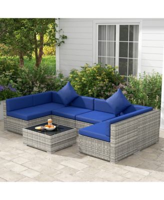 7-Piece Outdoor Patio Furniture Set w/ Rat Wicker,