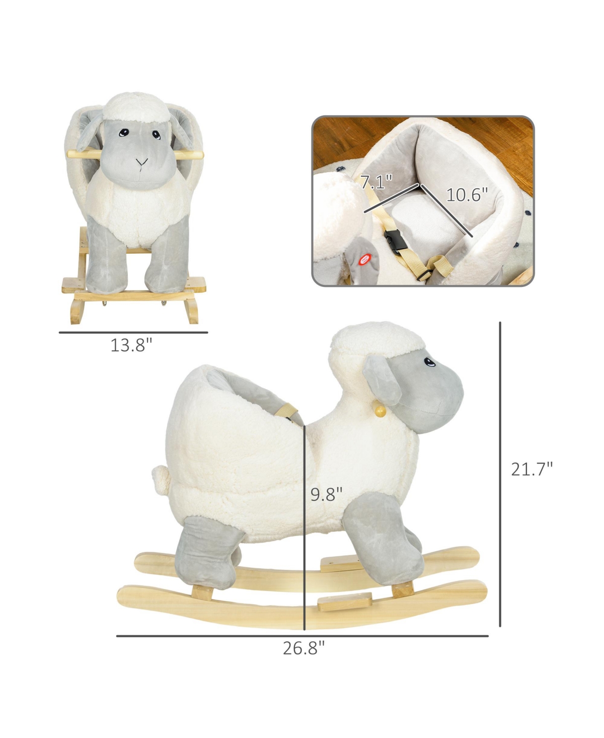 Qaba Kids Rocking Chair with Sound, Wood Base Seat, Safety Belt, Lamb