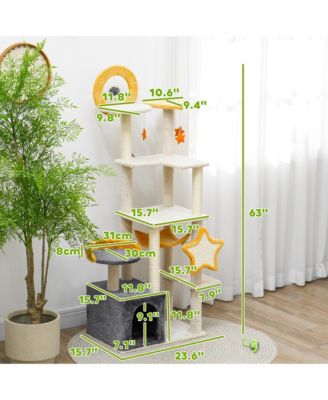 Cat Tree, 63 Inch Moon and Star Themed Cat Tower,