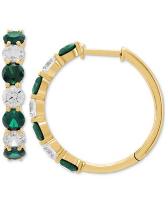 Lab Grown Emerald (1-7/8 ct. t.w.) & Lab Grown Diamond (1-1/2 ct. t.w.) Small Hoop Earrings in 14k Gold, 0.82" (Also in Lab Grown Ruby & Lab Grown Sapphire)