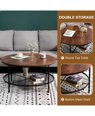 32IN Round Wood Top Coffee Table For Living Room