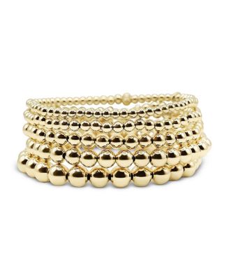 Non Tarnishing Gold Filled 3mm 4mm 5mm 6mm 7mm Gold Ball Stretch Bracelet Stack Stack Of 5